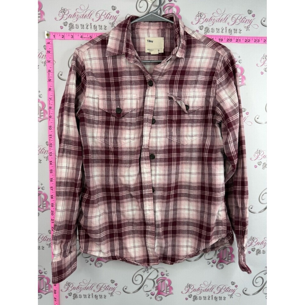 Tilley shirt button down red pink white  Burgundy Plaid Button-Down Shirt